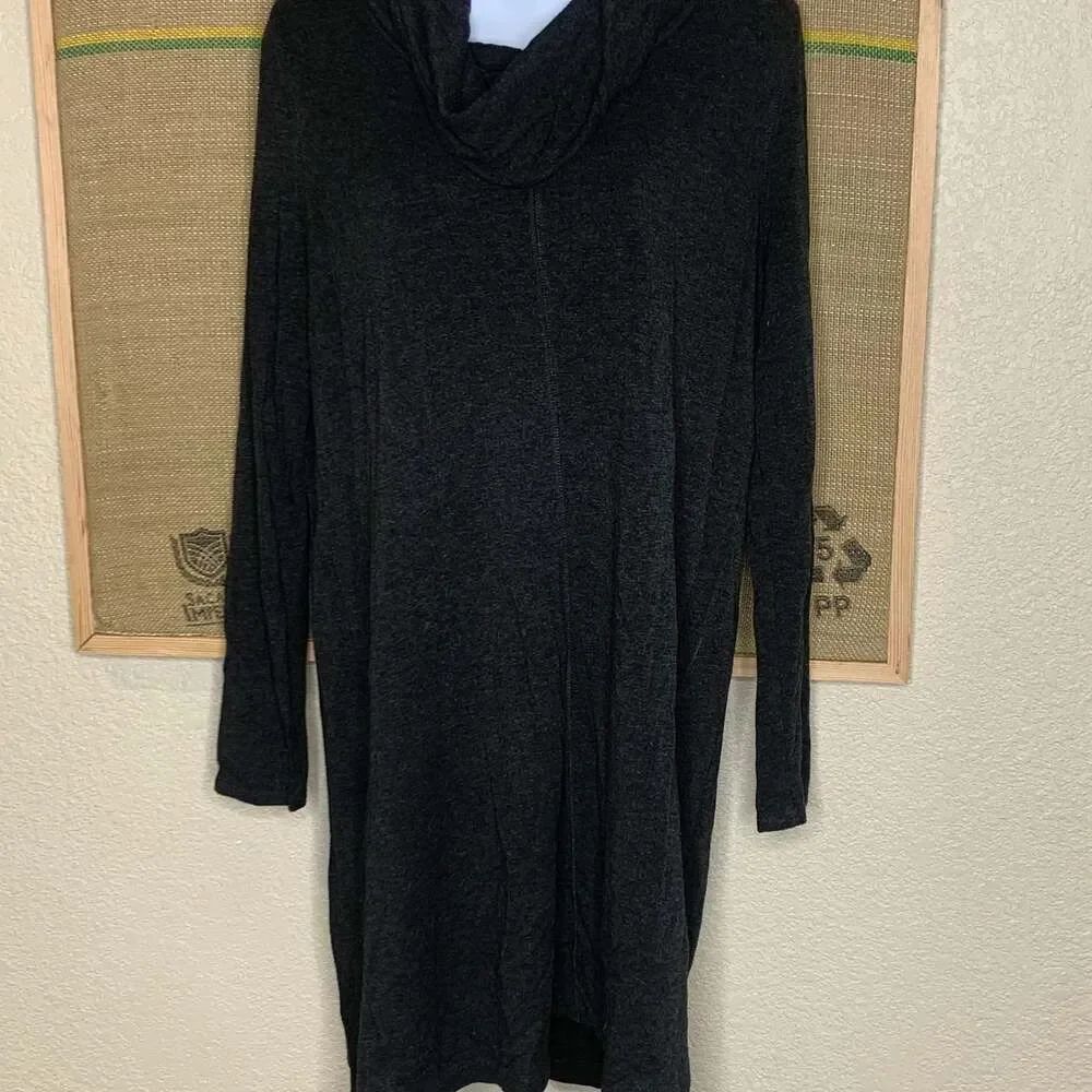 Lou & Grey Charcoal Gray Cowl Neck Long Sleeve Knit Tunic Dress